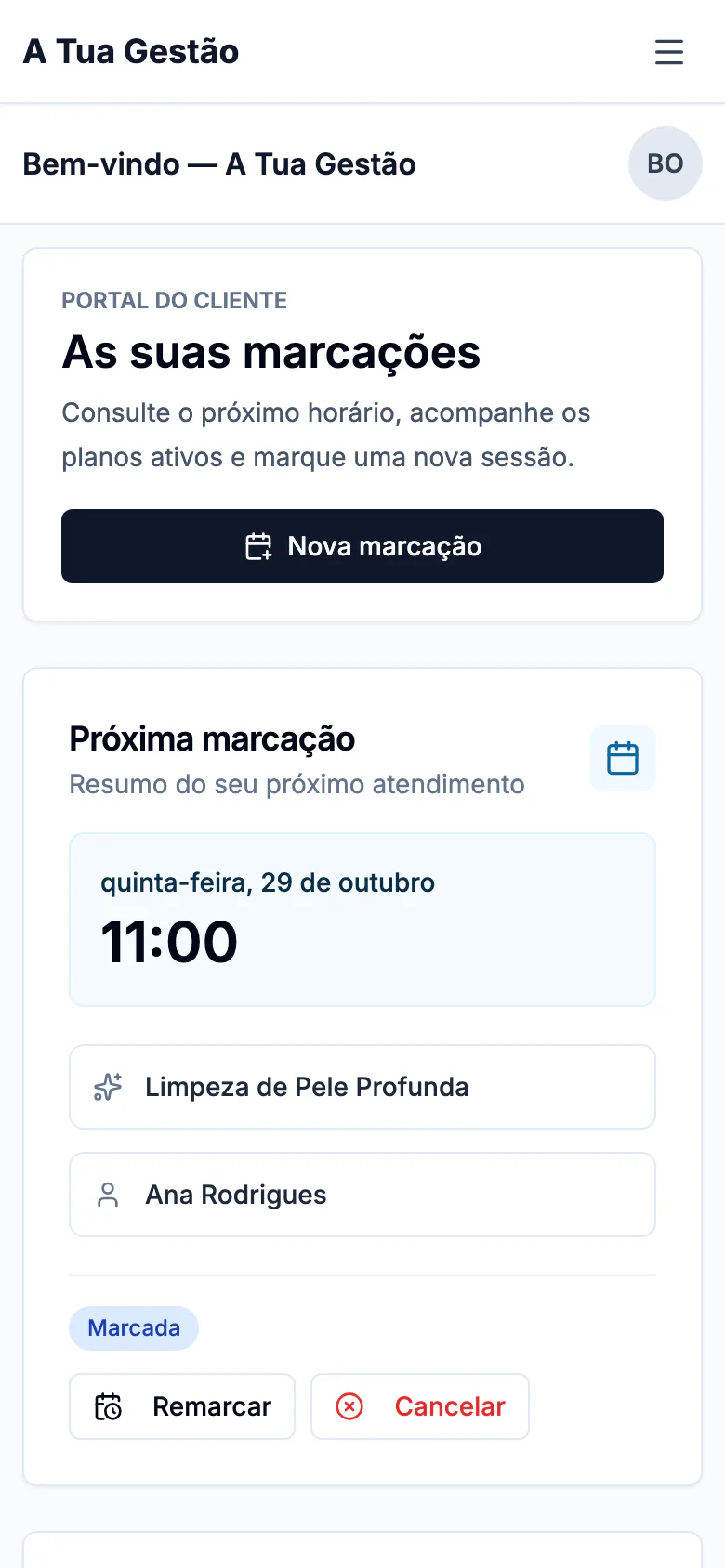 Real client portal on a phone showing a fictional upcoming appointment